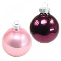 Floristik24 Mini bolas de árbol, mezcla de bolas de Navidad, colgante de árbol de Navidad violeta H4.5cm Ø4cm vidrio real 24pcs