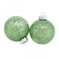 Floristik24 Bola de Navidad, adornos para árboles de Navidad, bola de cristal jaspeado verde H6.5cm Ø6cm cristal real 24pcs