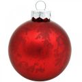 Floristik24 Bola de árbol de Navidad, colgante de árbol, bola de Navidad jaspeada roja H6.5cm Ø6cm vidrio real 24ud