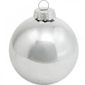 Floristik24 Bola de cristal, adornos para árboles, bola de árbol de Navidad plata H8.5cm Ø7.5cm vidrio real 12ud