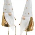 Floristik24 Figura decorativa navideña gnomo blanco, dorado Ø6.5cm H22cm 2pcs