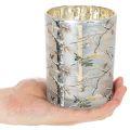 Farol de cristal con diseño de ramas, interior dorado, 12 cm. | Floristik24.es