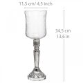 Floristik24 Linterna de cristal para velas de aspecto envejecido transparente, plata Ø11,5cm H34,5cm