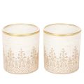 Floristik24 Portavelas de cristal con estampado floral, Ø8cm H9cm, 2 unidades