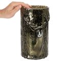Portavelas de cristal con relieves de cabeza de ciervo y árbol, decoración invernal, 26 cm. | Floristik24.es