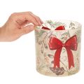 Portavelas de cristal con cinta roja y ramas invernales, 15 cm. | Floristik24.es