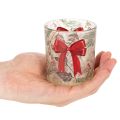 Portavelas de cristal con ramas navideñas y cinta roja, 8 cm, 2 unidades | Floristik24.es