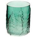 Floristik24 Portavelas de cristal con abetos en relieve, decoración navideña, 16 cm.