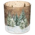 Floristik24 Portavelas de cristal con diseño de bosque de abetos, decoración de invierno, 15 cm.