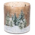 Floristik24 Portavelas de cristal con diseño de bosque invernal nevado, decoración navideña, 20 cm.