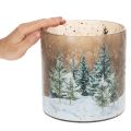 Portavelas de cristal con diseño de bosque invernal nevado, decoración navideña, 20 cm. | Floristik24.es