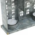 Hilera de casas, decoración metálica para iluminación, decoración de Adviento, farol plateado L52cm H20cm | Floristik24.es
