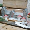Hilera de casas, decoración metálica para iluminación, decoración de Adviento, farol plateado L52cm H20cm | Floristik24.es