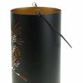Floristik24 Farol decorativo redondo con asa bosque metal negro, dorado Ø16cm H26cm