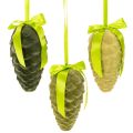 Floristik24 Piñas decorativas para colgar, piñas flocadas con cinta y lazo, 18 cm, 3 unidades