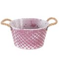 Floristik24 Bol de zinc con forma de diamante y asas de cuerda, acabado en violeta/blanco lavado, Ø24,5 cm, H14 cm