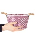 Bol de zinc con forma de diamante y asas de cuerda, acabado en violeta/blanco lavado, Ø24,5 cm, H14 cm | Floristik24.es