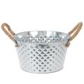 Floristik24 Bol redondo de zinc con asas de cuerda Ø25cm H14cm