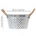 Bol redondo de zinc con asas de cuerda Ø25cm H14cm | Floristik24.es