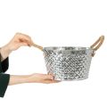 Bol redondo de zinc con asas de cuerda Ø25cm H14cm | Floristik24.es