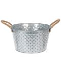 Floristik24 Bol redondo de zinc con asas de cuerda Ø28cm H16cm