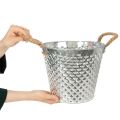 Olla de zinc, con forma de diamante, con asas de cuerda, blanqueada, Ø24,5 cm H21 cm | Floristik24.es