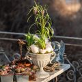 Trofeo antiguo con asas de metal, decoración vintage, gris y blanco, altura 18 cm. | Floristik24.es