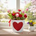 Maceta blanca con corazón rojo, jardinera, Ø13cm H10.5cm | Floristik24.es
