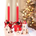 Conjunto de casita decorativa de madera, roja y blanca, decoración invernal de varias piezas, 13 cm, 6 piezas | Floristik24.es