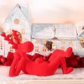 Figura decorativa de reno rojo, tumbado, diseño moderno, 24 cm, 2 piezas. | Floristik24.es