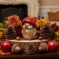 Figura decorativa de pájaro con gorro de manzana roja, decoración otoñal, 13 cm. | Floristik24.es