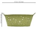 Bol ovalado de metal con estrellas y asas, verde, 31×16cm, H12.5cm | Floristik24.es