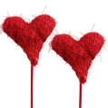 Floristik24 Corazón de sisal 5cm rojo en palo 24uds